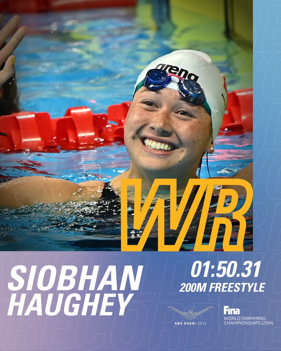 WorldAquatics's tweet photo. IT'S A NEW WORLD RECOOOOOOORD 
🇭🇰 Siobhan Haughey claimed a new World Record in the 200m Freestyle 👉1:50.31
#swimming https://t.co/DLHCysEcPI