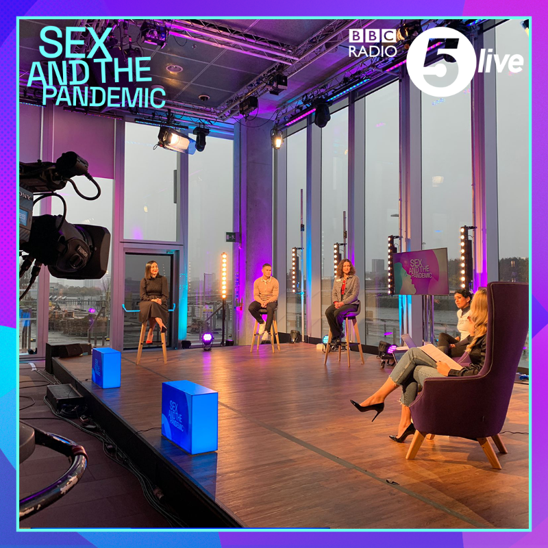 bbc5live's tweet photo. How has the pandemic affected our sex lives? 🤔

@TVNaga01, @AmyJIrons and a panel of experts put this to a live studio audience in Glasgow for our #SexandthePandemic special

Read more and listen to the two-part podcast now on @BBCSounds ⤵️