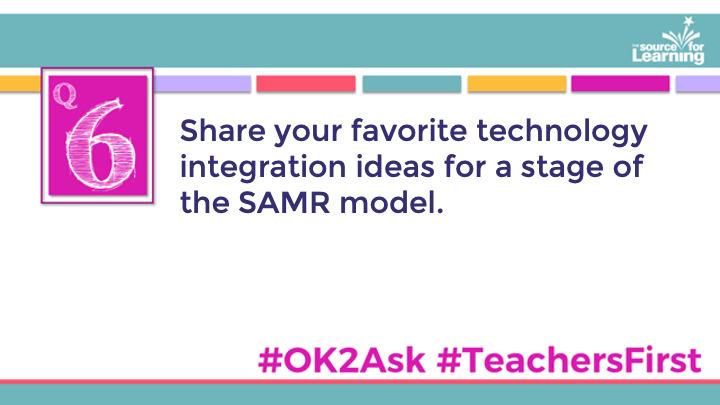 SFLOK2Ask's tweet photo. Q6: Share your favorite technology integration ideas for a stage of the SAMR model.

#OK2Ask 
#TeachersFirst https://t.co/zaBPs49jbv