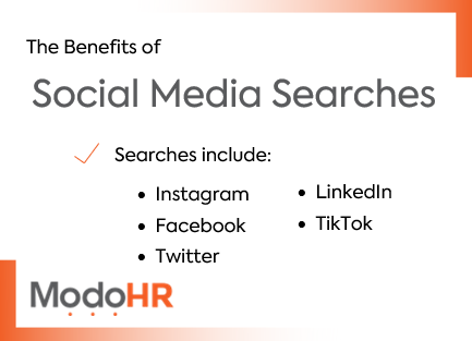 ModoHRtech's tweet image. Why use third party social media searches? With fast turn around times, searches include these social media platforms where risk factors are identified. #backgroundscreening #socialmediasearches #hrtech
