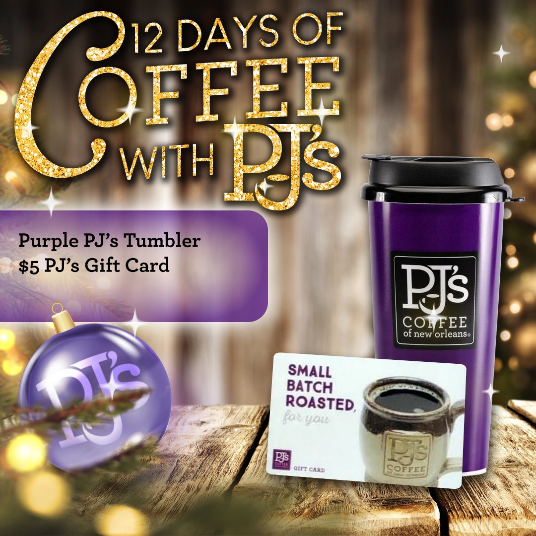 pjscoffee's tweet photo. π Day 4 of #12DaysofPJs GIVEAWAY! π
Weβre giving away (1) PJβs Purple Tumbler and a $5 PJβs Gift Card. Head on over to our Instagram or Facebook page to enter! @PJsCoffee #Giveaway https://t.co/7YRBbDqpIs