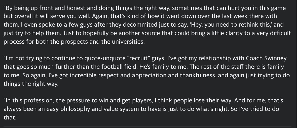 LarryWilliamsTI's tweet photo. Brent Venables said he actively tried to get Clemson decommits to change their minds last week and stick with the Tigers. This tells you so much about BV and the program he left: https://t.co/b2lvhwy85D