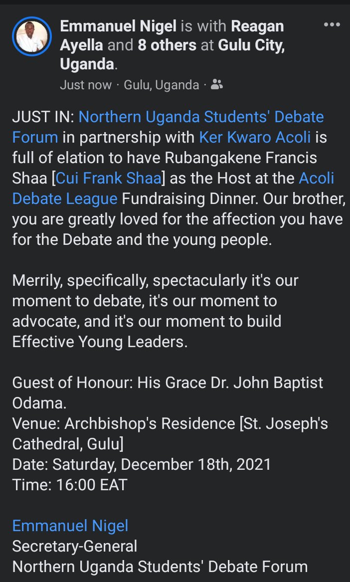 <a href="/AcoliDebate/">Acoli Debate League</a> Fundraising Dinner