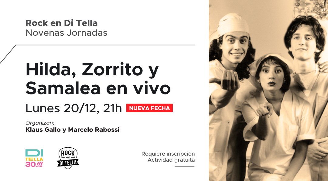 📣 ¡Nueva fecha para el concierto de <a href="/lizarazuok/">Hilda Lizarazu</a>, <a href="/zorritovon/">Zorro Von Quintiero</a> y Fernando Samalea! Junto con su banda recorreremos canciones hoy ya clásicas del rock argentino, para festejar el cierre del año. ¡Inscribite! bit.ly/3FHqTko

#RockEnDiTella 🎸🎼