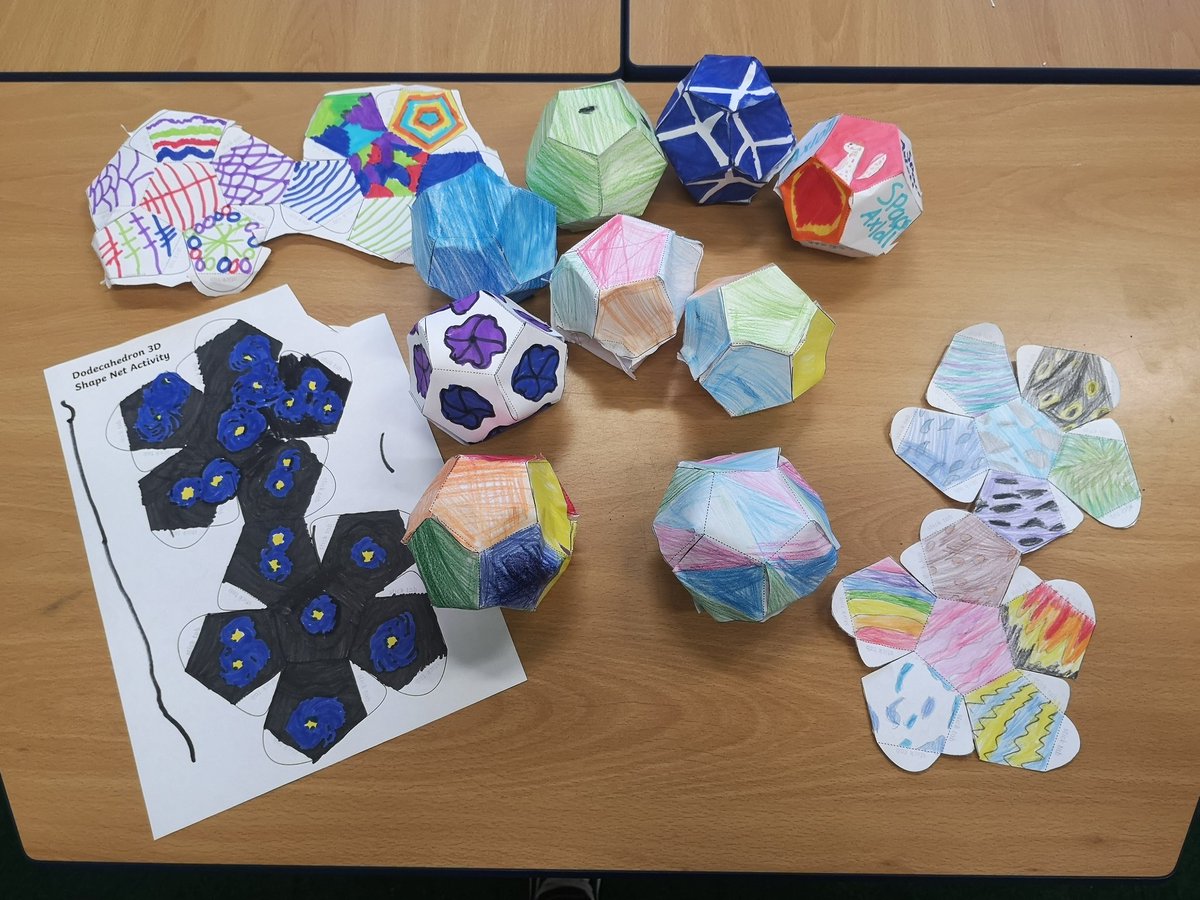cumming_miss's tweet photo. 💎 Today, we had a look at a dodecahedron and we learned that this 3D shape has 12 2D pentagon faces! We discussed if it would be possible to create a dodecahedron with a 2D hexagon face, but we agreed that a hexagon has 1 more side and would therefore have more faces! 💎 https://t.co/NCFYHpTJcq