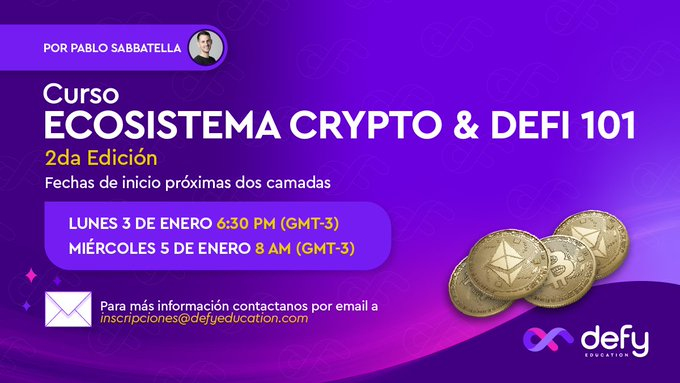 bitgalea's tweet photo. 👋🏻 Queremos que terminen el año siendo expertxs en DeFI 🤓...

👉🏻 Por eso, SORTEAMOS un cupo para el CURSO de Ecosistema Crypto y DeFi 101, de @DefyEducation 🙌🏻

Para participar: 

📌 Seguir a @Bitgalea y a @PabloSabbatella
📌 Arrobá a 2 personas 👥 y dale retweet a este post 🔁 https://t.co/mezYFGQCI5