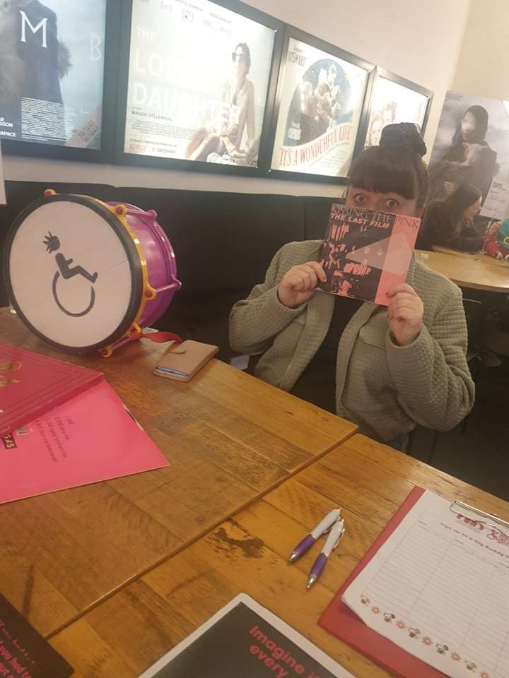 GigBuddiesCymru's tweet photo. Kylie, Becky and Sophie are doing a cracking job promoting Gig Buddies Cymru at @chaptertweets in South Wales today! Thank you all! 😃#FfrindiauGigiauCymru #GigBuddiesCymru #ChapterArts https://t.co/afn6yt3yRq