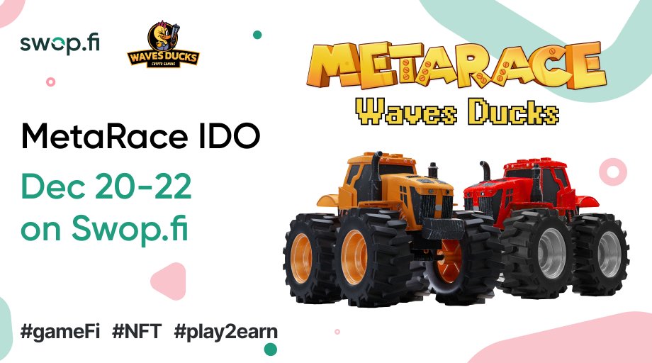🤑#IDO for <a href="/racemeta/">MetaRace 🌊 (1 ➝ 2)</a>, the 3D-game in <a href="/wavesducks/">Arkimals</a> #metaverse will start soon!

🎟️Ticket sale: 20 Dec - 22 Dec

Find out more about the project and the IDO details 👉bit.ly/3DV8PCg  

#gameFi #NFT #IGO #play2earn