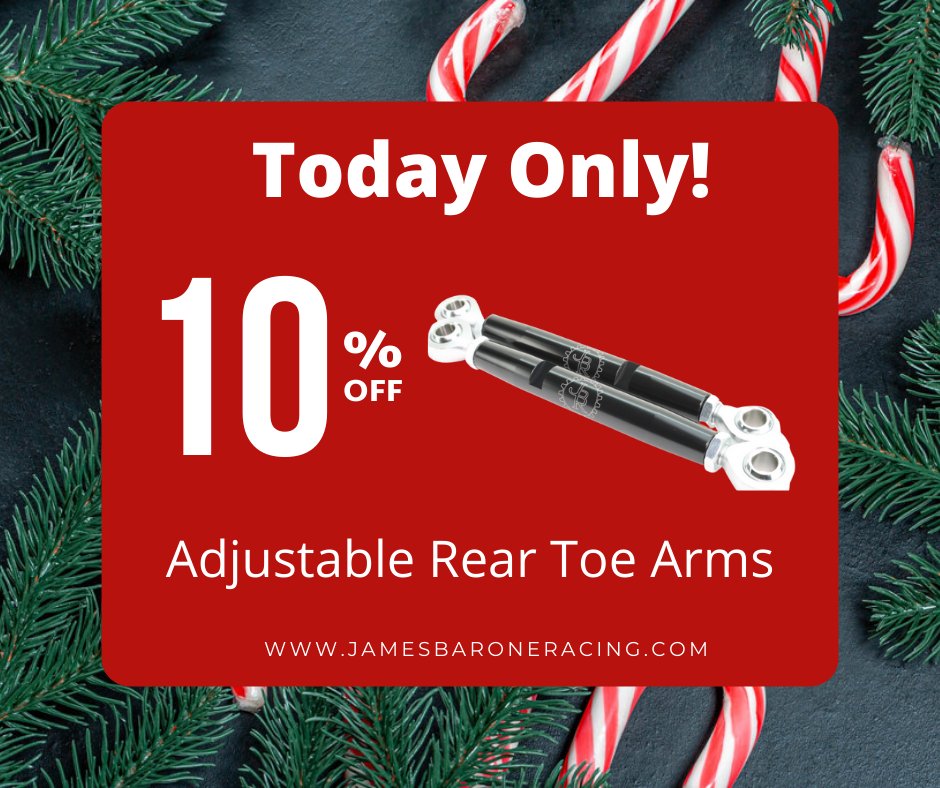 jbaroneracing's tweet photo. Don't miss out on our third day of Christmas savings! Today only, take 10% off all JBR Adjustable Rear Toe Arm Kits. No coupon code is necessary.

#JamesBaroneRacing #james_barone_racing #ford #mazda #hyundai #mazdaspeed #VelosterN #veloster #FocusST #FocusRS #suspension https://t.co/caZiU34m70