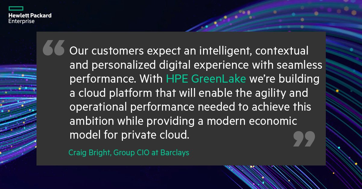 Barclays has signed a strategic cloud partnership with <a href="/HPE/">HPE</a>, selecting <a href="/HPE_GreenLake/">HPE GreenLake</a> to deliver their global private cloud platform with a unified on-premises cloud experience for over 100k workloads across the UK, USA and Asia. <a href="/Barclays/">Barclays Bank</a> <a href="/BarclaysUK/">Barclays UK</a>

📄 hpe.com/us/en/newsroom…