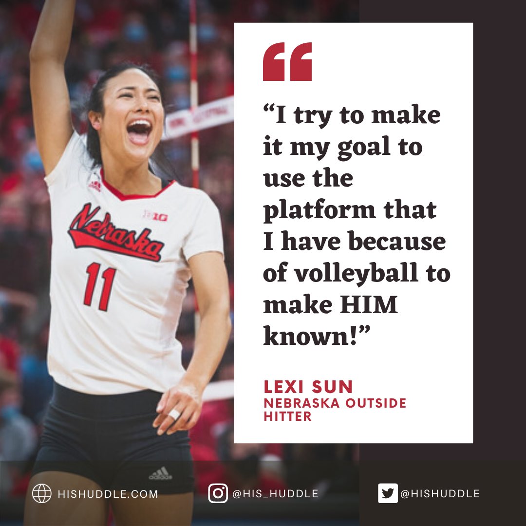 “I try to make it my goal to use volleyball to make HIM known!”

As Lexi Sun has adjusted to her new role with @Huskervball , her goals remain the same: Be the best teammate she can, and use her gifts to inspire others! Read her updated story below!

hishuddle.com/2021/12/16/lex…