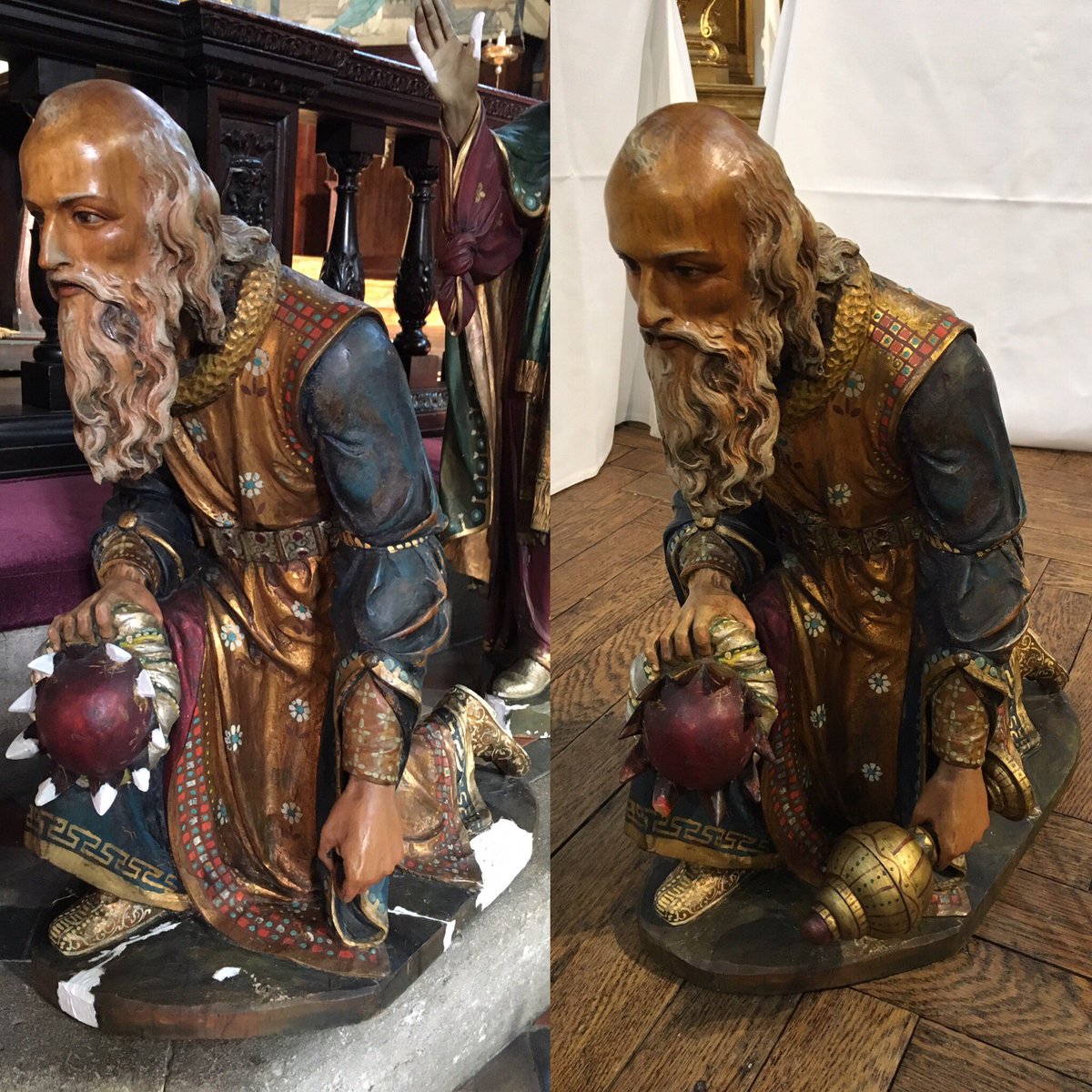 CSandCo1873's tweet photo. #ThrowbackThursday Christmas edition! Back in November 2018 we completed #conservation and #restoration to these wooden carved nativity figures belonging to St Mary’s Church, Bourne Street.

#objectconservation #polychomewoodsculpture #sculptureconservation https://t.co/4rSN5Jy2Ud