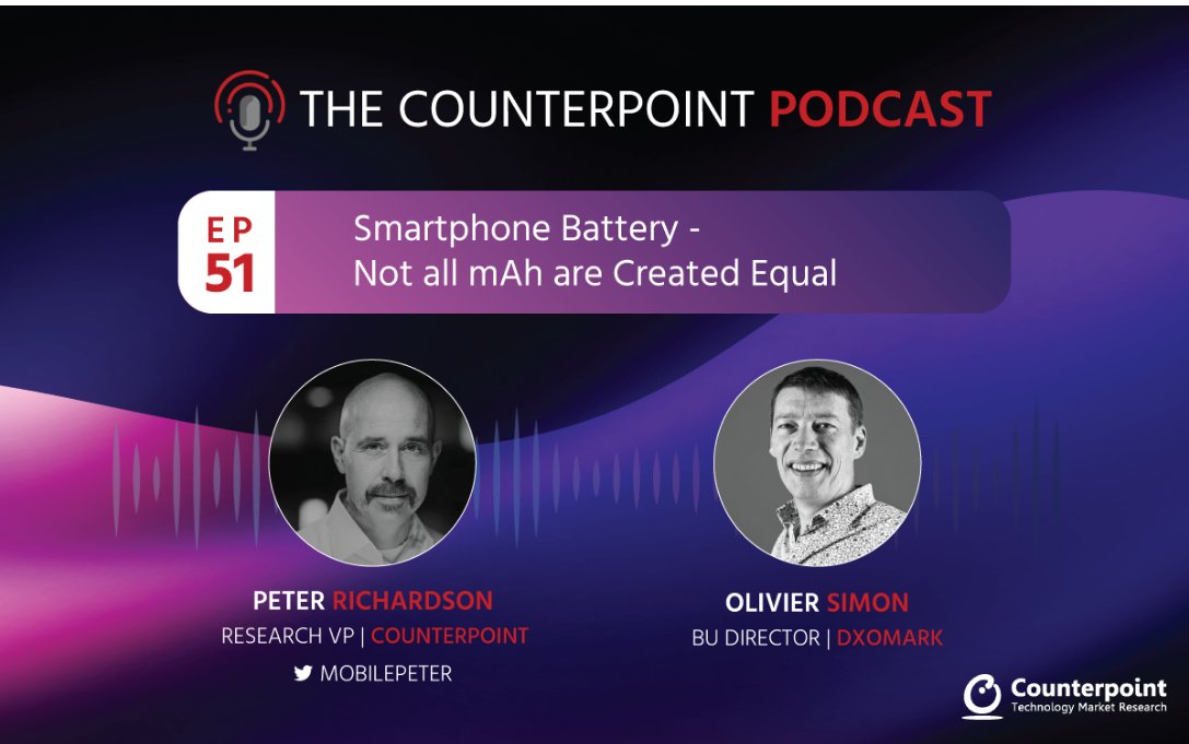 🎙️Tune in❗️ DXOMARK #Battery BU Director Olivier Simon speakes to <a href="/CounterPointTR/">Counterpoint Research</a> #podcast in Ep. 51 on the topic of #Smartphone Battery and mAh. 🔋
👉 Check it out: bit.ly/3E0OGKU