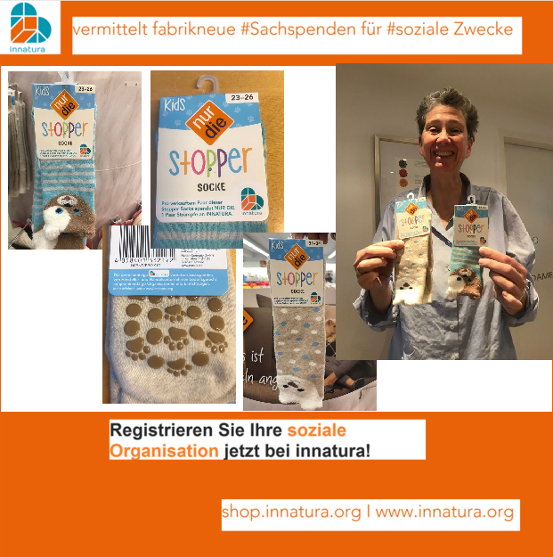 innaturaSpenden's tweet photo. Ganz aktuell im #DroNova-Markt in #Erftstadt: Unsere Geschäftsführerin Juliane Kronen @Jule63  präsentiert die #nurdie-Söckchen mit der diesjährigen innatura #Sachspenden -Kampagne. Für jedes verkaufte Paar spendet #nurdie ein paar Socken an #Gemeinnützige. https://t.co/VadAu21KtX
