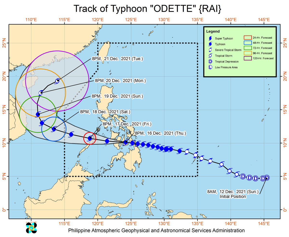 dost_pagasa's tweet photo. TROPICAL CYCLONE BULLETIN NO. 14
Typhoon “#OdettePH”
Issued at 11:00 PM, 16 December 2021
Valid for broadcast until the next bulletin at 2:00 AM tomorrow

“ODETTE” FURTHER WEAKENS AND MAKES LANDFALL IN THE VICINITY OF CARCAR, CEBU

Link: https://t.co/GucV3QGFMu https://t.co/DTjcfyi8gP