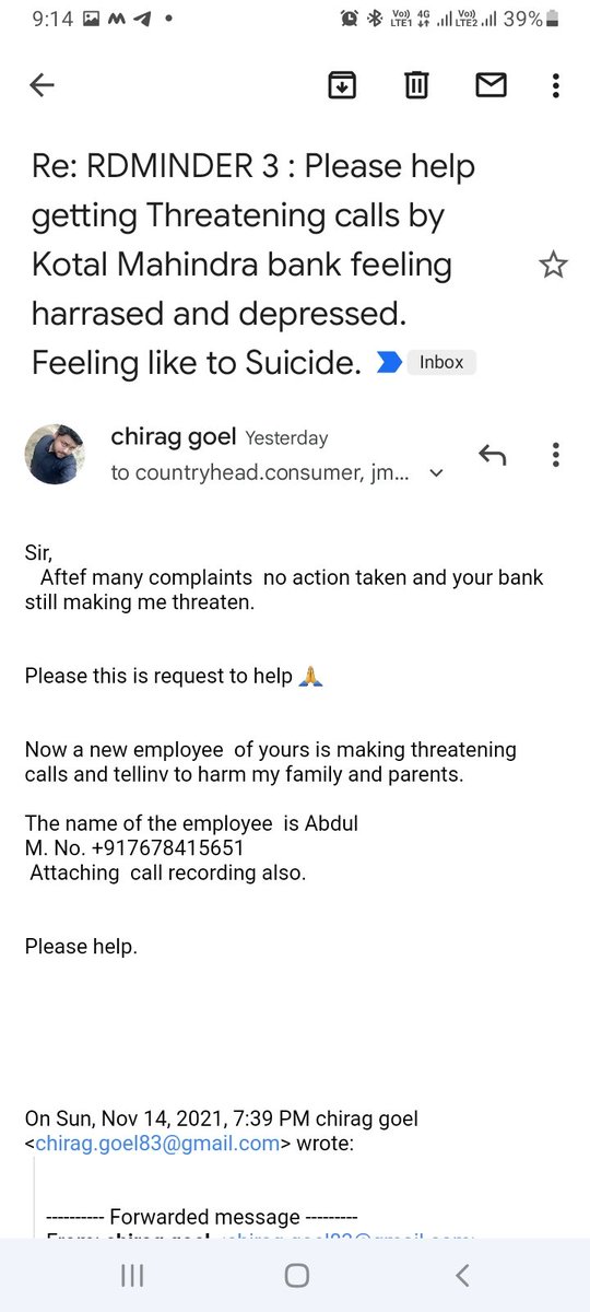 Goel83Goel's tweet photo. @KotakCares This type of service u provide  continue complaining  about this on mail.... but got neglected  every time by @KotakBankLtd @udaykotak @jay_kotakone  nd ur bank threatening  me to threaten  my family on regular basis attaching all e mail SS of complaints https://t.co/BxLfiTXHxp