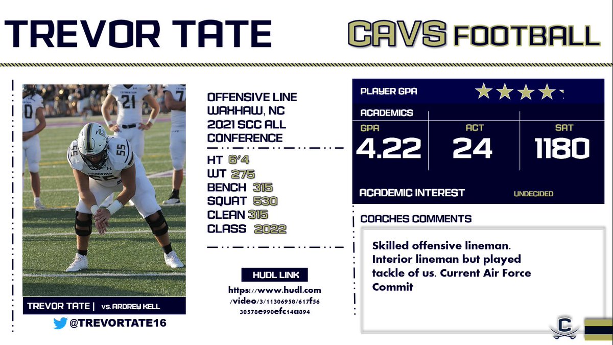 In honor of him signing his Air Force Academy NLI yesterday we highlight <a href="/TrevorTate16/">Trevor Tate</a> with our first recruiting spotlight of the off-season. He’s officially off the board, congrats Trevor! 
 Stay tuned for the rest of 2022’s as we roll through the Holiday Season!