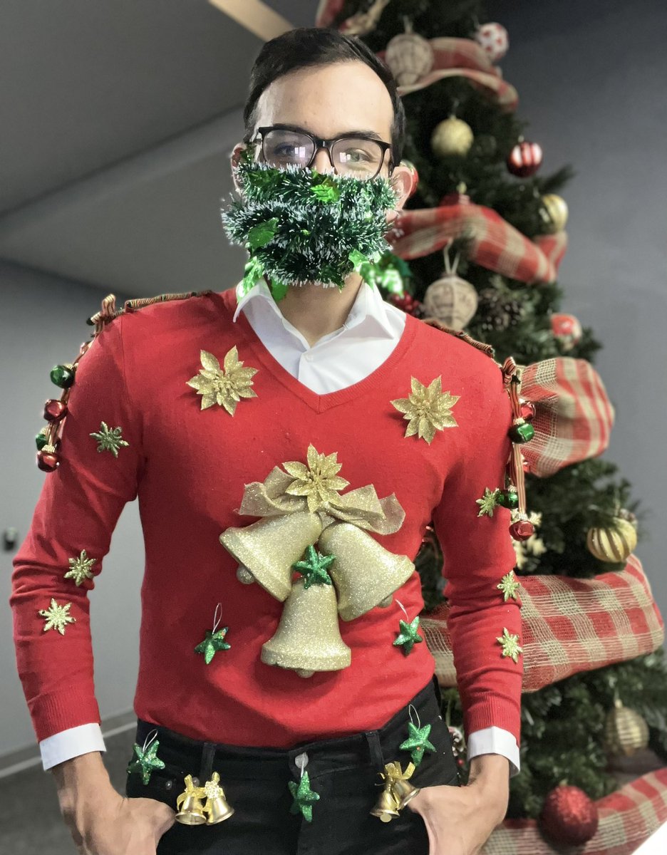 Wearing the holidays in my own design hahaha not a challenge to make it ugly, it delivers! It includes ringing bells! #HoHoHolidays @SolizStrong #LifeAtATT #UglySweater