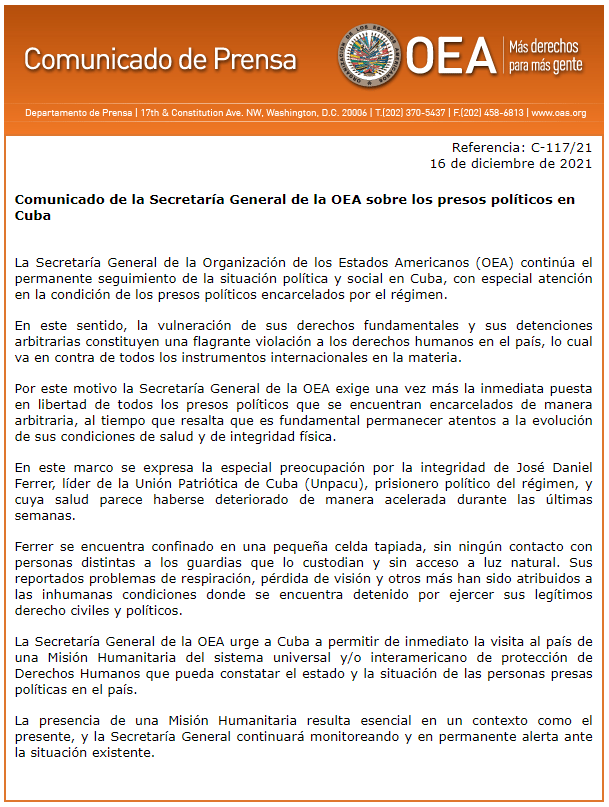 Almagro_OEA2015's tweet photo. Comunicado de la Secretaría General de la @OEA_oficial sobre los presos políticos en #Cuba 

https://t.co/OXqIzkTOei https://t.co/vPmVpX6MMj