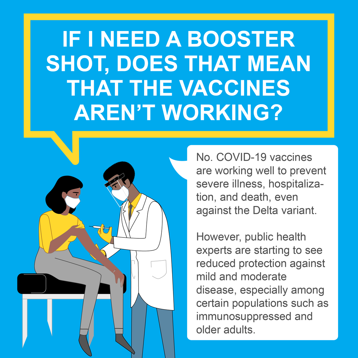 PreventCOVID_19's tweet photo. If I need a booster shot, does that mean that the vaccines aren’t working?
The answer is No. Learn why here.
#PreventCOVID https://t.co/FAm4hhbGOK
