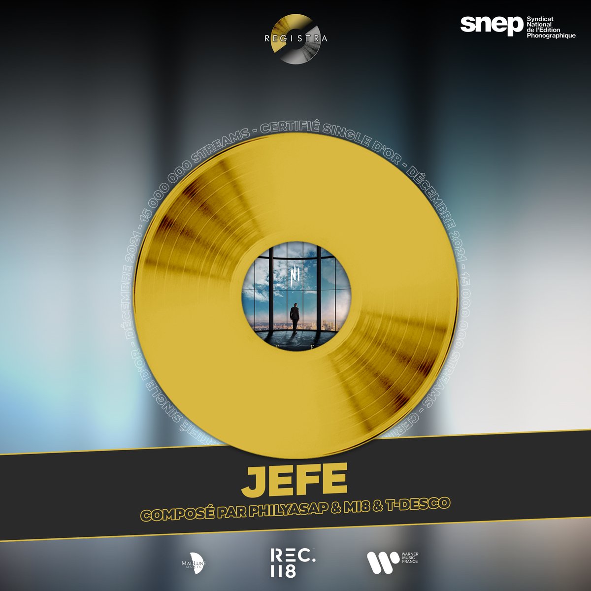 RegistraOff's tweet photo. 📀 Le morceau "Jefe "  Ninho  est certifié single d’or !

🏢 Malluné music / @rec_118 / @WarnerMusicFR 

🎹 @PhilyAsap / @therapy2077 / @therapy2067 

Félicitations à  @ninhosdt  ! 🔥 https://t.co/OLWboI3tri