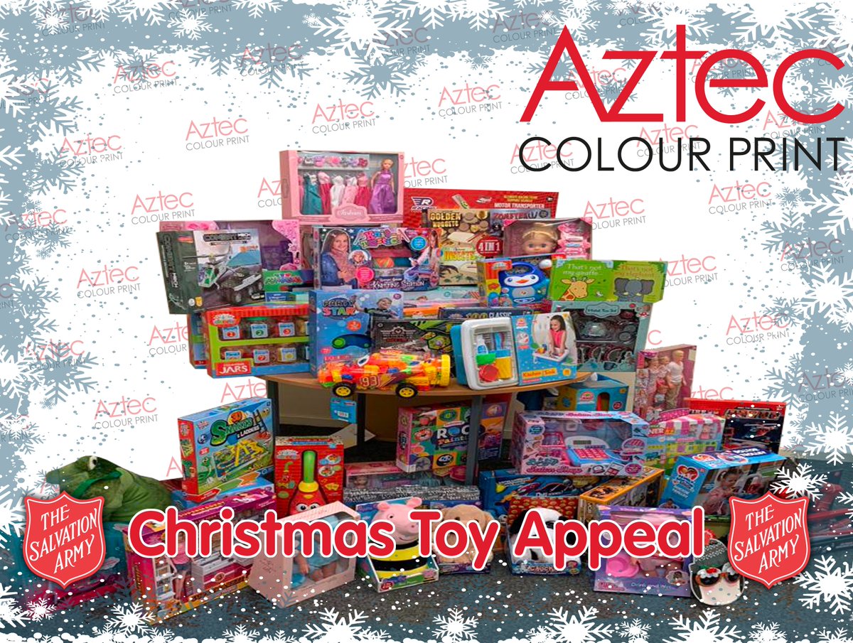 aztecprint's tweet photo. Aztec Colour Print recently donated £700 worth of Christmas presents to the Salvation Army Christmas Toy Appeal🎁🧸
We are fortunate enough to be able to support this charity again and provide children with an unforgettable Christmas experience.
#AztecColourPrint #SalvationArmy https://t.co/j0pLAwpZaS