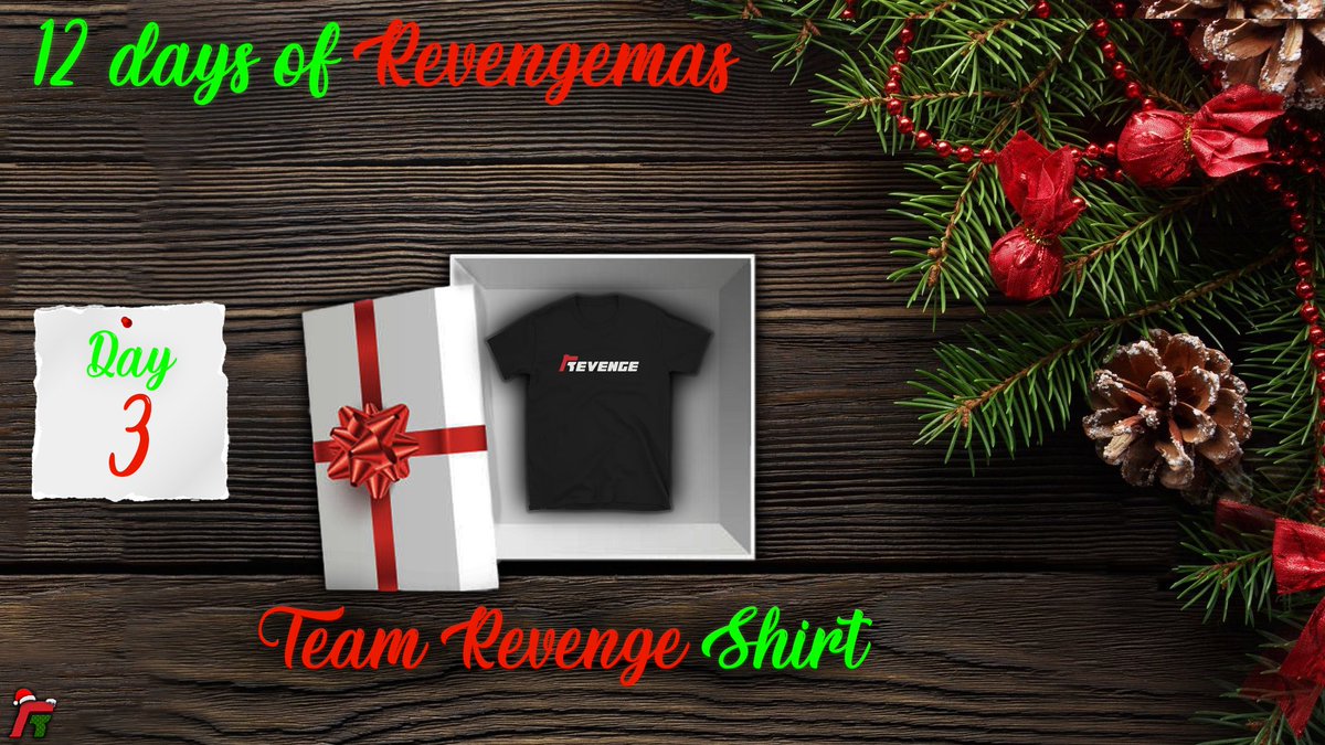 RevengeGG's tweet photo. Day 3 of 12 Days of Revengemas: Team Revenge Shirt

To enter:
Retweet this tweet
Follow @RevengeGG
Join the Discord: https://t.co/b9lPXbFZeA

The winner will be announced in the Discord at 6:15 CST https://t.co/189EX57pLu