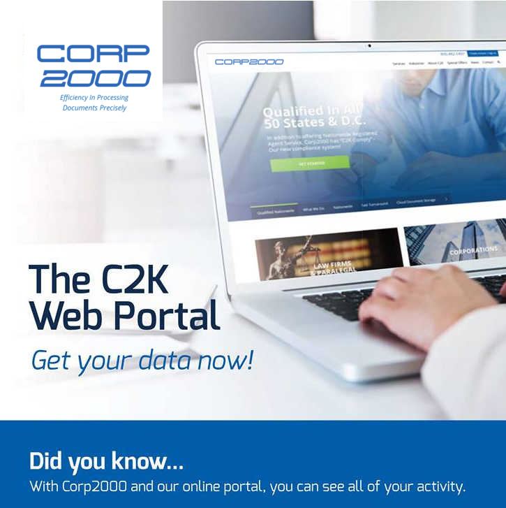 Corp2000's tweet image. We are committed to provide our Corporate/UCC/Registered Agent  clients ease in technology. With the C2K Web Portal, clients get up-to-date status on orders, view documents 24/7, as well as pay &amp;amp; view invoices! Create a FREE account here: solutionapp.com//Login/sign_up
