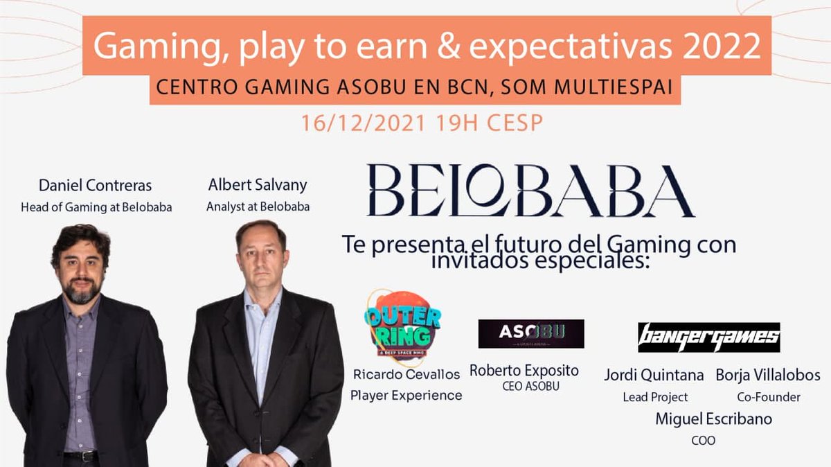 asalvany's tweet photo. LAS CALL!!!
En poco menos de dos horas, estaremos hablando de perspectivas #cripto2022 y #gaming en el evento de @Belobabafund y @bitbcn en BCN
Rezagados, apuntarse aquí:
https://t.co/Kx5Wz4bdTl
Os espero!! https://t.co/nTeqIaWXlS