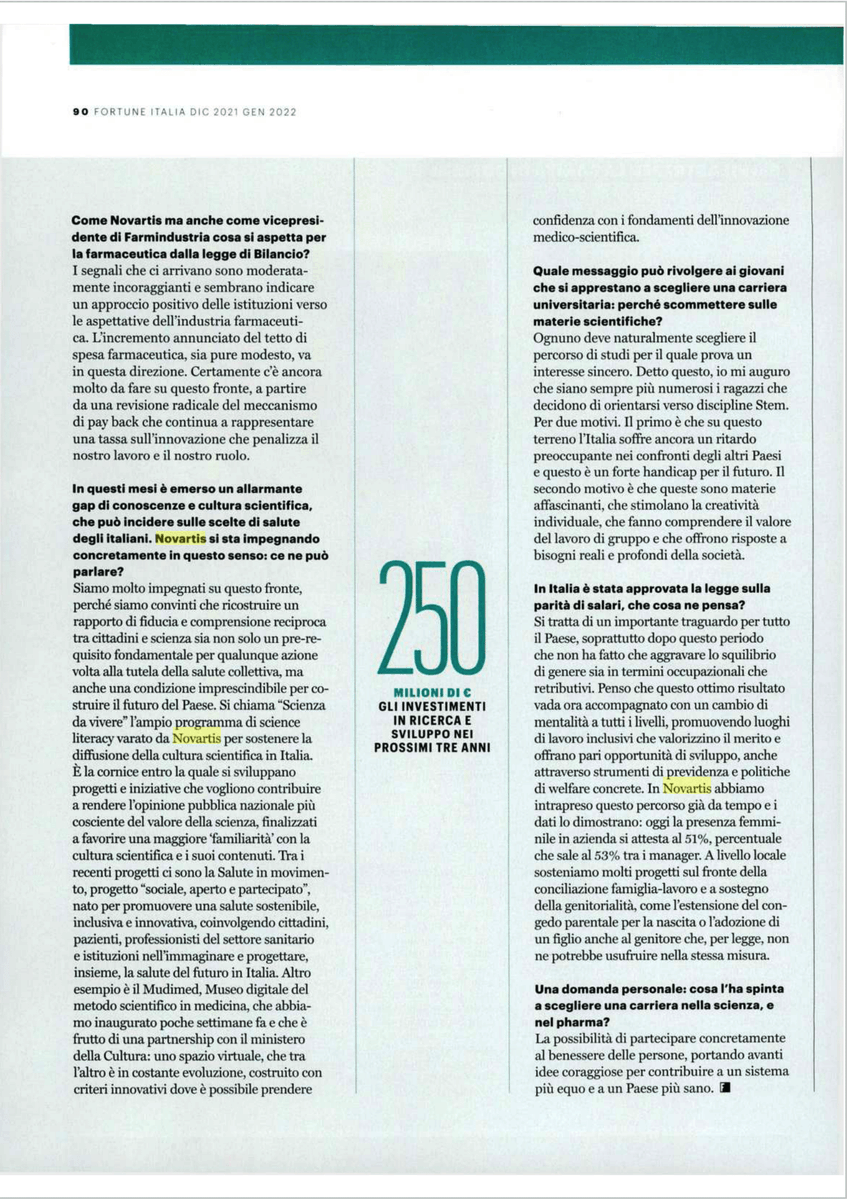 FregaPasquale's tweet photo. Ancora pochi giorni alla fine di un 2021 davvero sfidante. È tempo di riflessioni, che ho condiviso in un'intervista con @FortuneItalia per raccontare alcuni dei grandi traguardi raggiunti quest’anno e la mia visione sulle sfide della salute del prossimo futuro. https://t.co/T7CM5jLCik