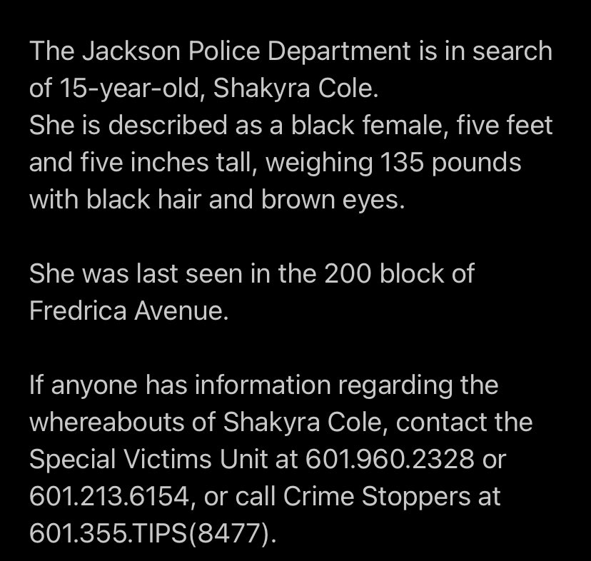 JacksonMSPolice's tweet photo. #MissingRunaway https://t.co/JW3Elw72pA