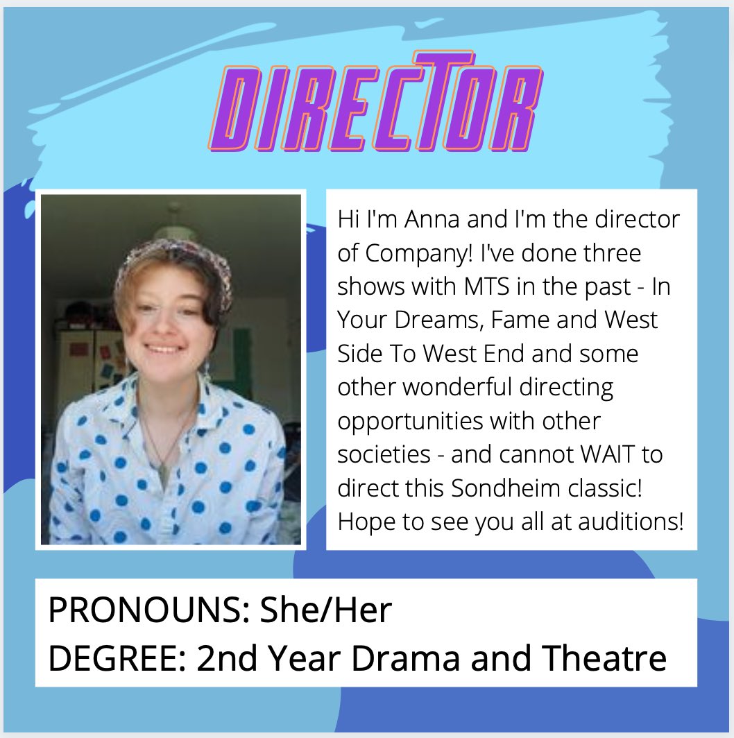 companymts_'s tweet photo. MEET THE CREW💥 first up our incredible director Anna Wellman! #mtscompany #londontheatre #companymusical https://t.co/flbOXdBmR3