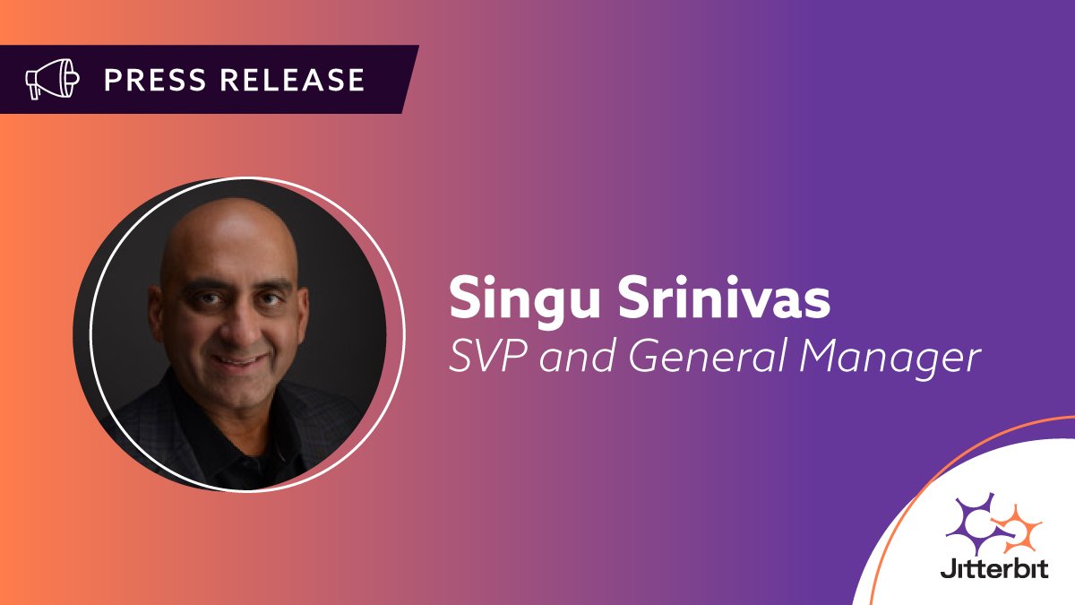 jitterbit's tweet photo. Welcome to our new SVP and General Manager! We're thrilled to have veteran tech executive Singu Srinivas join the Jitterbit team to lead our North American commercial operations. 🚀 https://t.co/sSjdoVM0Gr #WeAreJitterbit https://t.co/TPmXf7uOYa