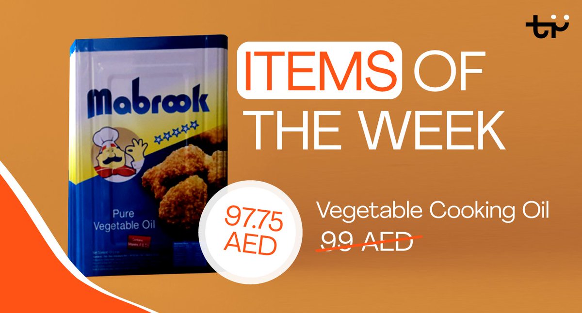 Check out our TOP-3 items of the week! 
 🔥Vegetable Cooking Oil, Mabrook - just AED 5.75/ltr  
🔥Basmati Rice, Lal Quilla President -  just AED 5/kg  
🔥Teryaki Sauce, Lee Kum Kee - just AED 7.91 
 There’s sure to be a bargain ideal for your restaurant so hurry up and order now