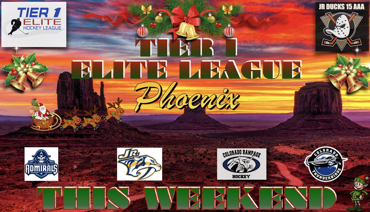 T1EHL SHOWCASE this weekend in Phoenix! Last of 2021… starts Saturday. 🦆🎄🦆🎄🦆

#Flytogether <a href="/JrDucks15AAA/">Jr Ducks 15O AAA</a> <a href="/T1EHL/">Tier 1 Elite Hockey</a> <a href="/USHL_Player_Dev/">USHL Player Development</a> <a href="/_Neutral_Zone/">Neutral Zone</a> <a href="/hockeyscouting/">The Scouting News</a>