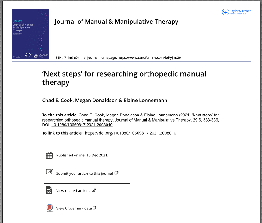 PhysioMeScience's tweet photo. ‘Next steps’ for researching orthopedic manual therapy

@chadcookpt and colleagues

👀👀👇👇🔓

https://t.co/36uWdN4nXK https://t.co/Xend3e10fg