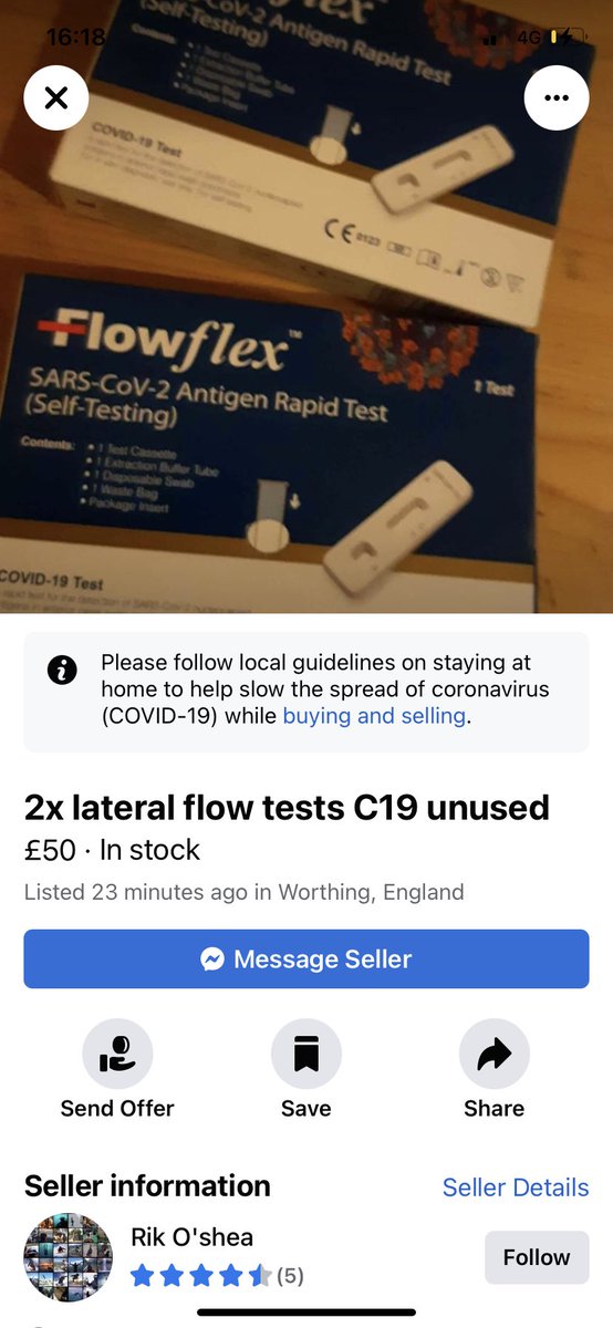 hebeholdsworth's tweet photo. As the National shortage of tests continues I thought it would be funny if the wheelie dealers of this world are out for gold. Turns out, I’m right. https://t.co/ptyBLoltJz