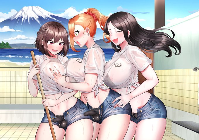 ふたなり銭湯で濡れ透けハプニング♨ 