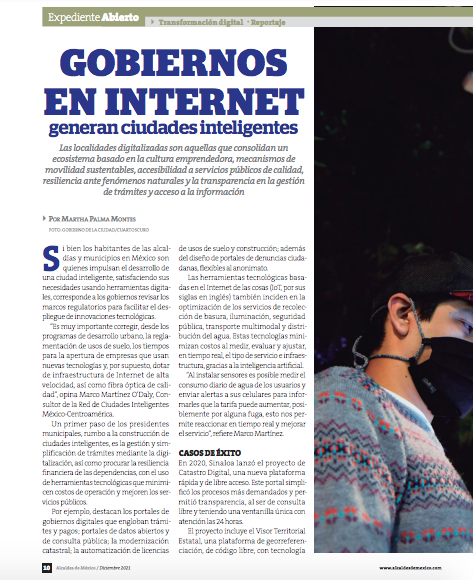 AldebaranMexico's tweet photo. Miren la increíble nota publicada en la edición de diciembre de @AlcaldesMexico sobre la importancia de impulsar gobiernos digitales y generar ciudades inteligentes. Todo esto en el contexto del #SmartCitiesSummit 2021 organizado por la @FNFMexico y #FNFCentroamerica. https://t.co/ouoAs1WDul