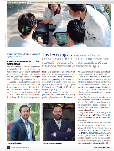 AldebaranMexico's tweet photo. Miren la increíble nota publicada en la edición de diciembre de @AlcaldesMexico sobre la importancia de impulsar gobiernos digitales y generar ciudades inteligentes. Todo esto en el contexto del #SmartCitiesSummit 2021 organizado por la @FNFMexico y #FNFCentroamerica. https://t.co/ouoAs1WDul