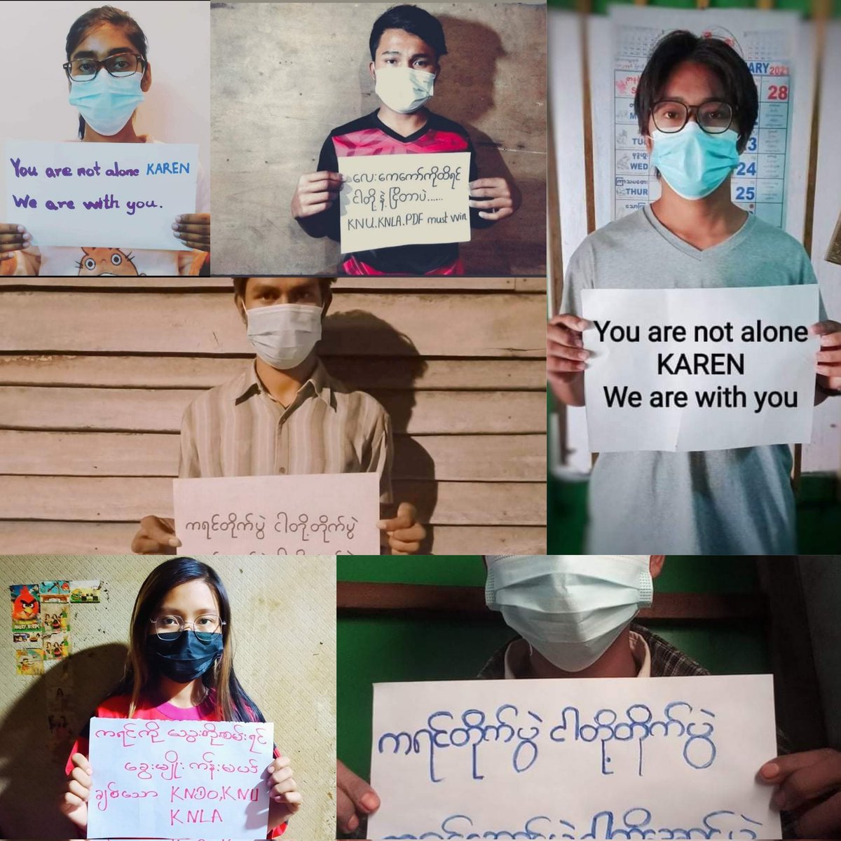 SaveMM99's tweet photo. Youths of different religions staged a domestic paper strike to demand victory for KNLA&amp;PDF members in Laykhaw battle and defeat the Fascist Terrorists Military Council.
#SupportPDFForMyanmar to save thousands of innocent lives in Myanmar.
#Dec16Coup   
#WhatsHappeningInMyanmar https://t.co/GW0bmpJkBx