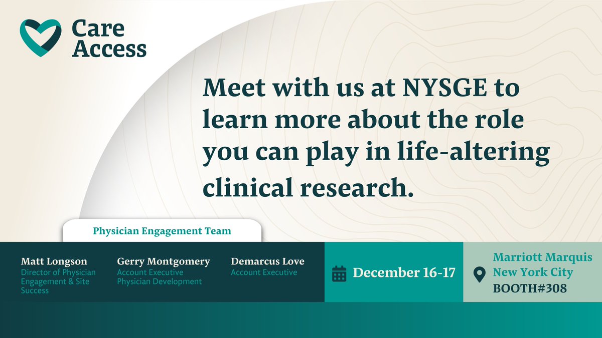 Care_Access_'s tweet image. A better treatment for #Crohns disease may be within reach. Help us find it by becoming an investigator with #CareAccess. We provide research staff, admin support, and equipment, all at no cost to the physician. Schedule a meeting with us at #NYSGE to learn more!
#ASGE #ACG