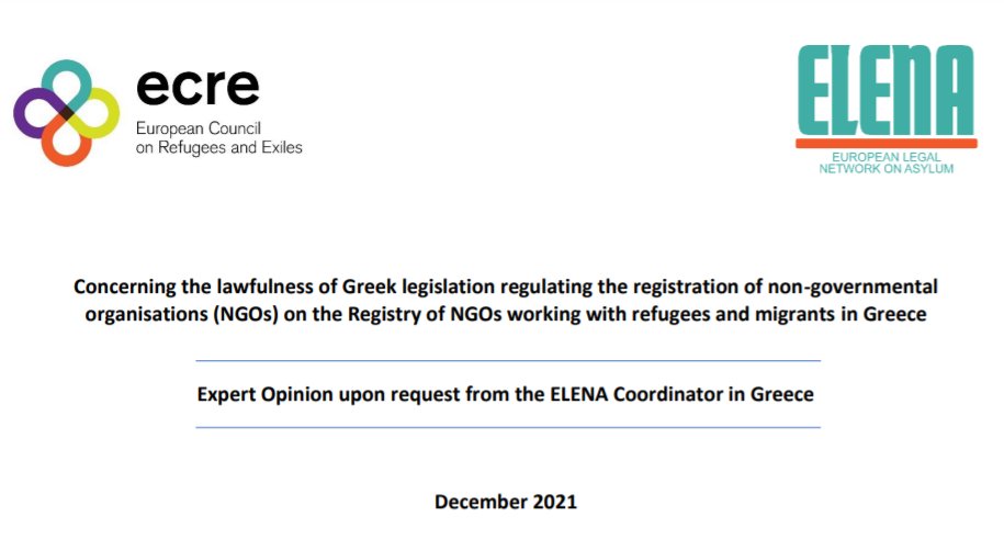 ecre's tweet photo. 🇬🇷: Rejection of NGO registration "on account of formalities, a presumably lacking operational capacity, &amp; an allegedly unlawful scope of activities is in clear violation of EU law, the ECHR &amp; international law”.  

Expert opinion by @ecre's ELENA: https://t.co/dw2Bfdu6ac https://t.co/fzovEkodw8