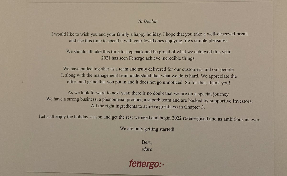 DeclanB4063's tweet image. As the year draws to a close it’s always nice to be appreciated. Thanks @Fenergo and @Murphy_Marc #oneteamonedream #LifeatFenergo