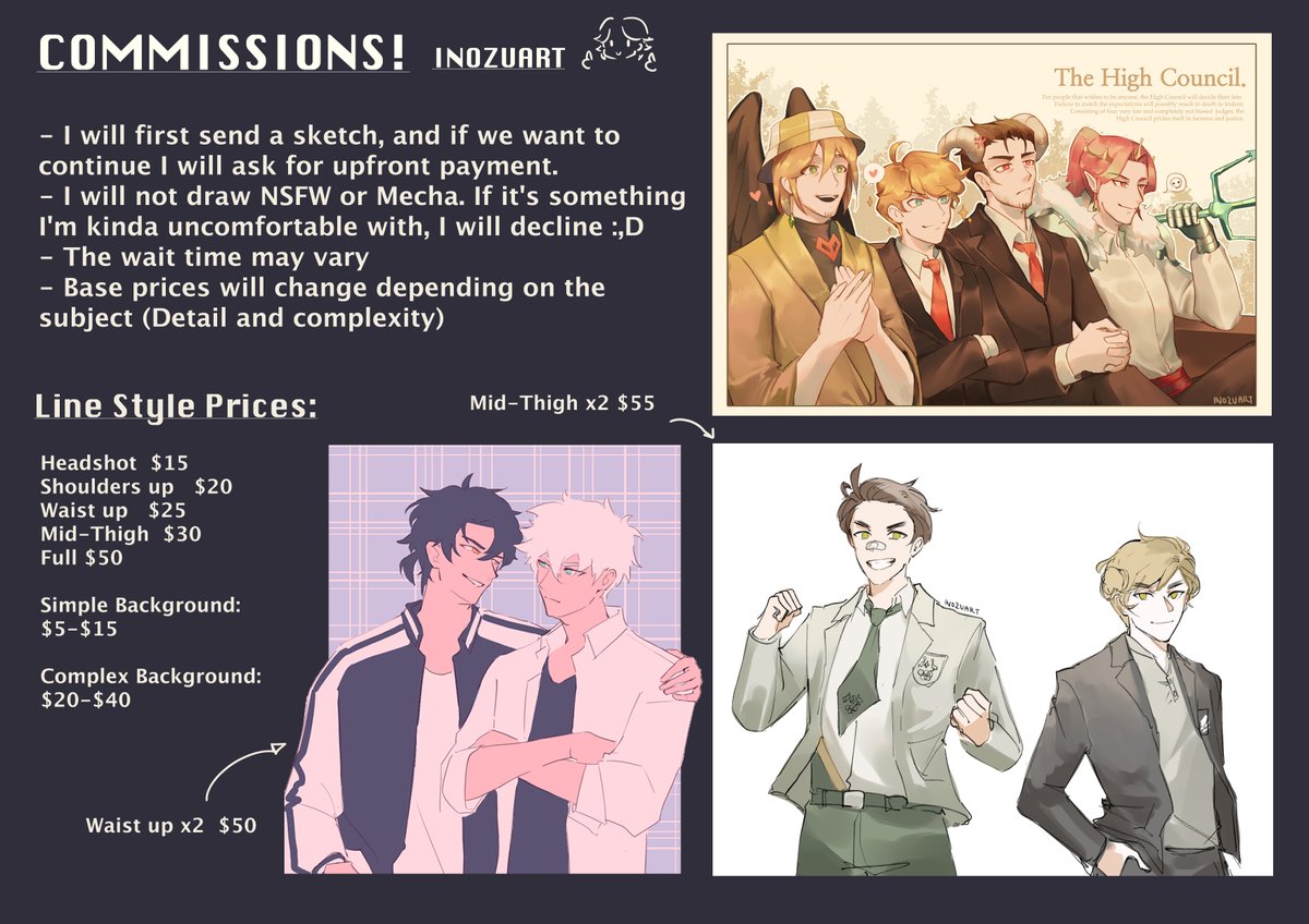 opening commissions again :,D

i have 5 slots open, please send me a dm if you're interested! 