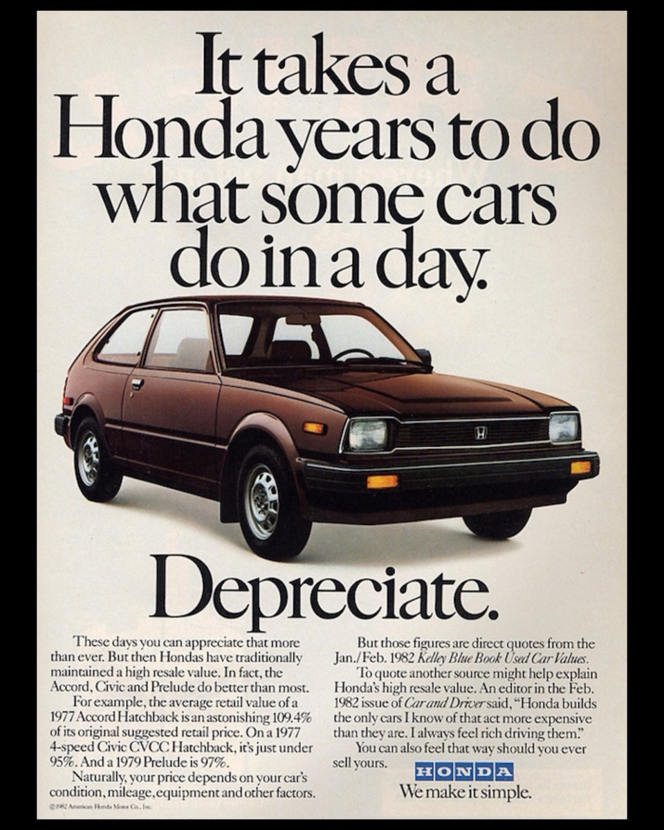 wheaton_honda's tweet photo. 🤣 This vintage Honda ad is savage...

...still true though.

Canadian Black Book recently named Honda the best overall car brand for retained value, for the second year in a row!

#wheatonhonda #honda #throwback #throwbackthursday #tbt https://t.co/Wld0xNhvuf