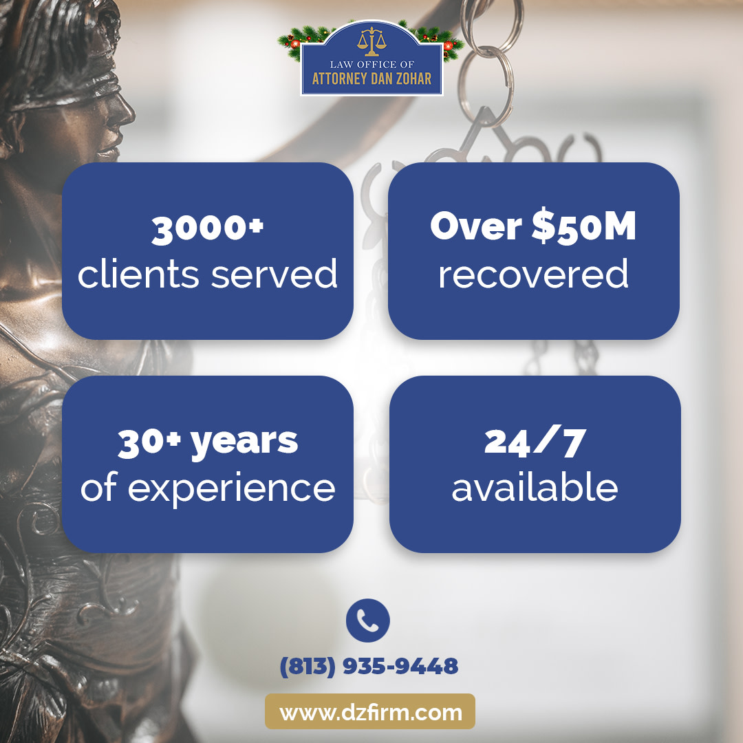 Don’t delay, call today!

Contact Attorney Dan Zohar today for a free consultation at 📱 (813) 935-9448 or visit 💻  dzfirm.com.

#dzf #dzfirm #personalinjury #personalinjurylawyer #personalinjuryattorney #accident #personalinjurylaw #crash #attorney