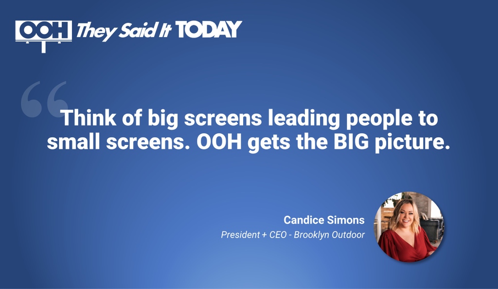 brooklynoutdoor's tweet photo. "Think of big screens leading people to small screens. OOH gets the BIG picture." Candice Simons, President + CEO, Brooklyn Outdoor
#ooh #oohtoday #outofhomeadvertising #wbe #billboards #ceo #billboard #advertising #oohadvertising https://t.co/aTYpmzt44k