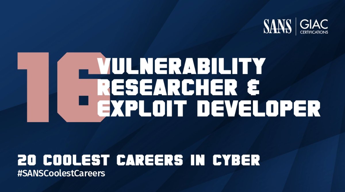 new_2_cyber's tweet image. Want to find vulnerabilities before adversaries do and find 0-day vulnerabilities? Then this role might be for you!

Learn more about this role and all the other #SANSCoolestCareers here: sans.org/u/1jfv
#CybersecurityRoles #VulnerabilityResearcher #ExploitDev