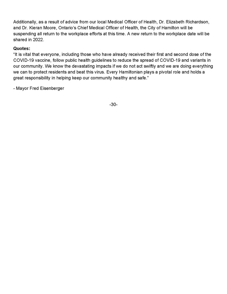 With the Omicron variant spreading rapidly in our community and a focus on enhancing accessibility to COVID-19 vaccinations, the City will be closing some facilities and cancelling some programs to allow for the redeployment of staff.
Release>> hamilton.ca/government-inf… #HamOnt